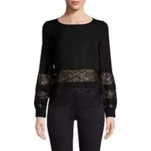 Womens L'Agence Petra Black Lace Panel Silk Blouse Top S/P *